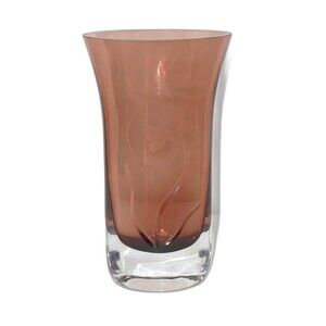 Bombay Heavy Amethyst Purple Art Glass 10" Vase with Etched Flowers